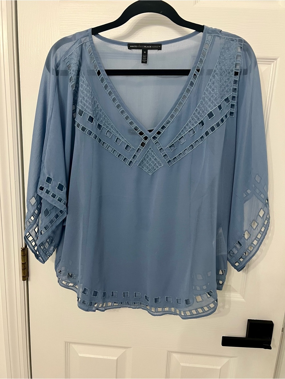 White House Black Market Powder Blue Crochet-Trim V-Neck Tunic